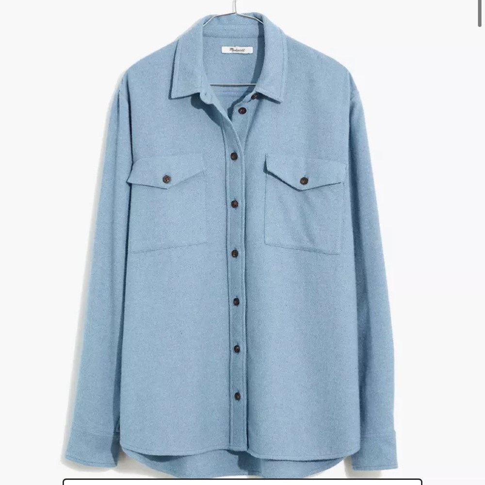Madewell Flannel Flap-Pocket Oversized Ex-Boyfriend Shirt | Blue | Size M | NWT